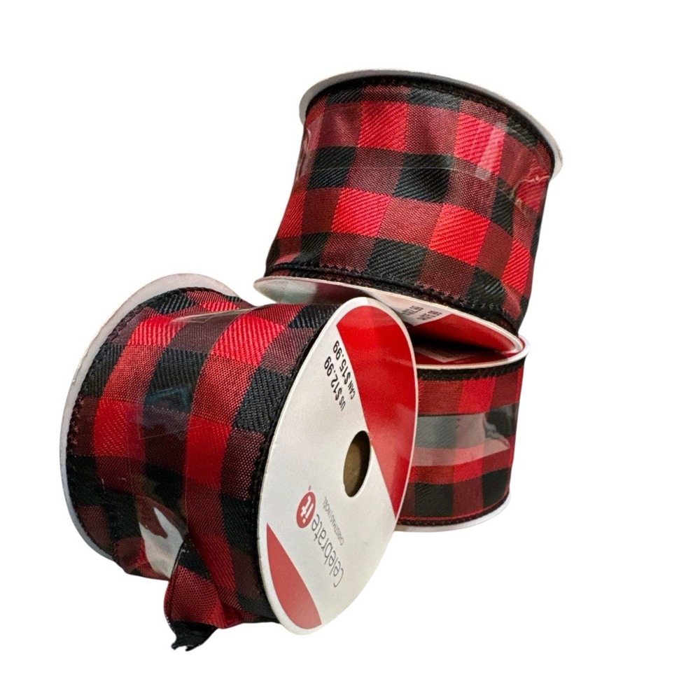 Bundle of 3 Red Checkered Red/Black Ribbon 3Pcs New 2.5"x20ft Celebrate It